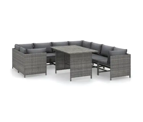 9-Daļīgs Dārza Mēbeļu Komplekts, Pelēka Pe Rotangpalma Vidaxl