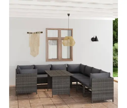 9-Daļīgs Dārza Mēbeļu Komplekts, Pelēka Pe Rotangpalma Vidaxl