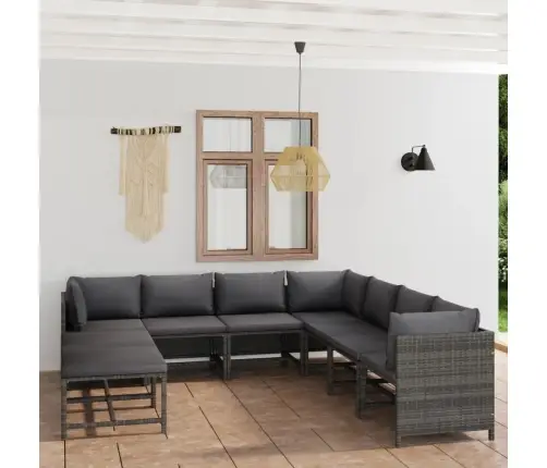 Sodo Komplektas Su Pagalvėlėmis, 9 Dalių, Pilkas, Poliratanas