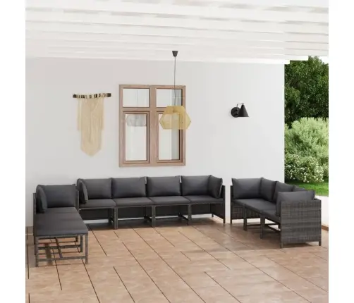 10-Daļīgs Dārza Atpūtas Mēbeļu Komplekts, Pelēka Pe Rotangpalma Vidaxl