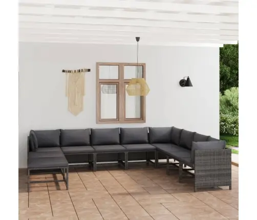 11-Daļīgs Dārza Atpūtas Mēbeļu Komplekts, Pelēka Pe Rotangpalma Vidaxl