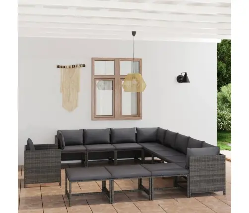 Sodo Komplektas Su Pagalvėlėmis, 12 Dalių, Pilkas, Poliratanas