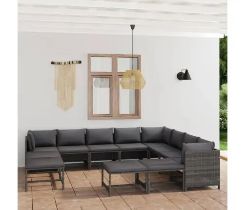 12-Daļīgs Dārza Atpūtas Mēbeļu Komplekts, Pelēka Pe Rotangpalma Vidaxl