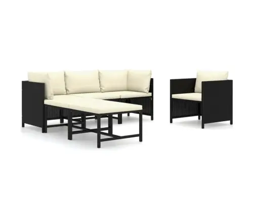 6-Osaline Aiamööbli Komplekt Patjadega, Polürotang, Must