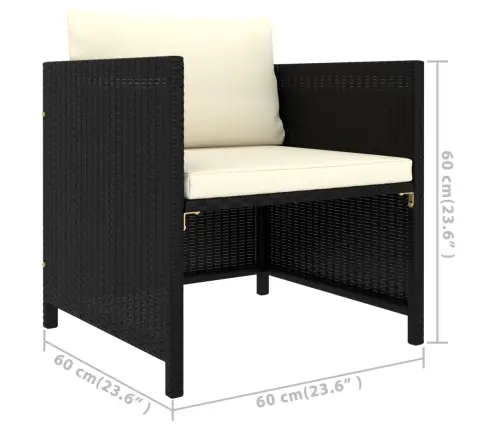 6-Osaline Aiamööbli Komplekt Patjadega, Polürotang, Must