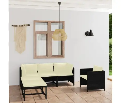 6-Osaline Aiamööbli Komplekt Patjadega, Polürotang, Must