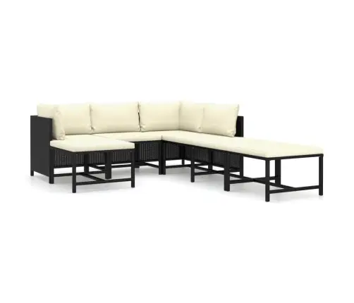 7-Osaline Aiamööblikomplekt Patjadega, Polürotang, Must