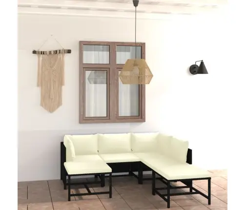 7-Osaline Aiamööblikomplekt Patjadega, Polürotang, Must