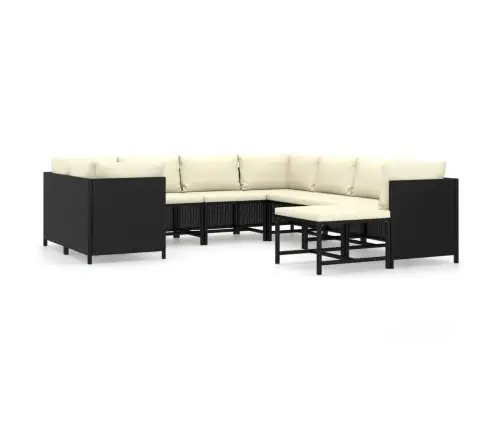 9-Osaline Aiamööblikomplekt Patjadega, Polürotang, Must