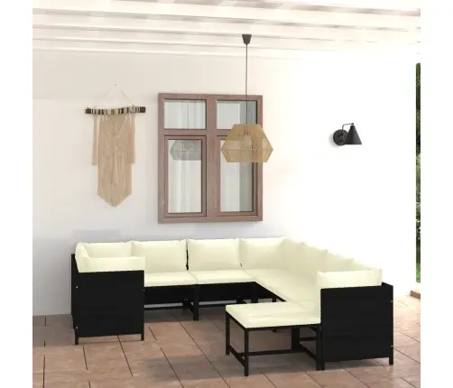 9-Osaline Aiamööblikomplekt Patjadega, Polürotang, Must