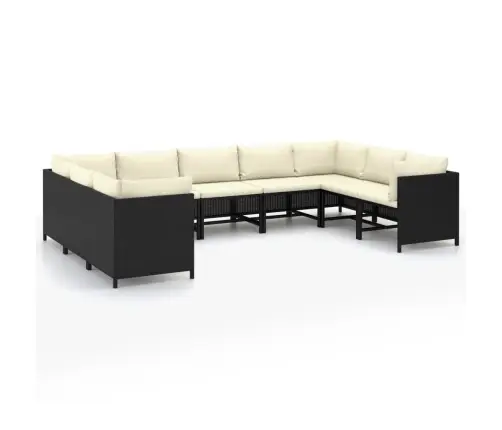 9-Osaline Aiamööblikomplekt Patjadega, Polürotang, Must