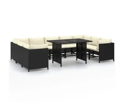 10-Daļīgs Dārza Atpūtas Mēbeļu Komplekts, Melna Pe Rotangpalma Vidaxl