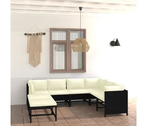 Sodo Komplektas Su Pagalvėlėmis, 8 Dalių, Juodas, Poliratanas