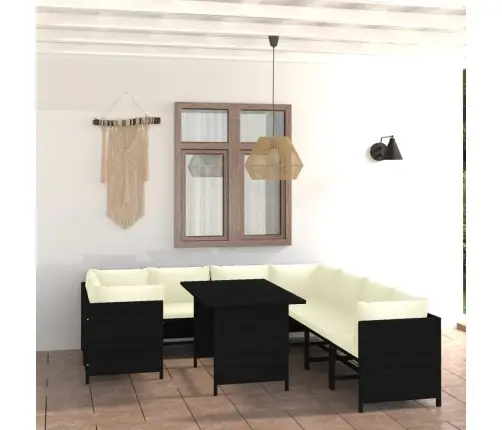 9-Osaline Aiamööblikomplekt Patjadega, Polürotang, Must