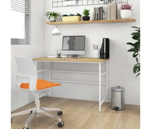 Arvutilaud, Valge Ja Hele Tamm, 105 X 55 X 72 cm Mdf Ja Metall