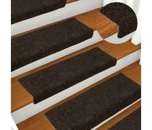 Kāpņu Paklājiņi, Pašlīmējoši, 15 Gab., 65X21X4 Cm, Tumši Brūni, Taisnstūrveida Mala Vidaxl