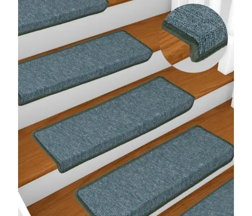 Kāpņu Paklājiņi, 15 Gab., 65X21X4 Cm, Tumši Zaļi, Taisnstūrveida Mala Vidaxl