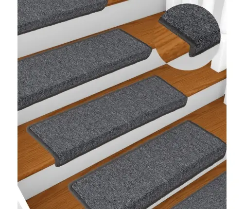 Kāpņu Paklājiņi, 15 Gab., 65X21X4 Cm, Tumši Pelēki, Taisnstūrveida Mala Vidaxl