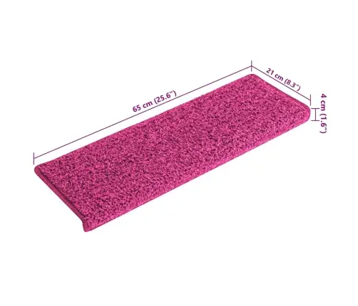 Kāpņu Paklājiņi, 15 Gab., 65X21X4 Cm, Rozā, Taisnstūrveida Mala Vidaxl