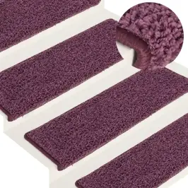 Laiptų Kilimėliai, 15 Vnt., 65X21X4 cm Tamsiai Violetiniai, Stačiakampiai Kraštai