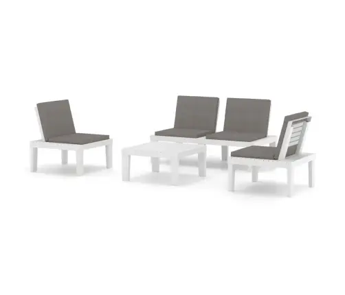 4-Daļīgs Dārza Mēbeļu Komplekts Ar Matračiem, Balta Plastmasa Vidaxl