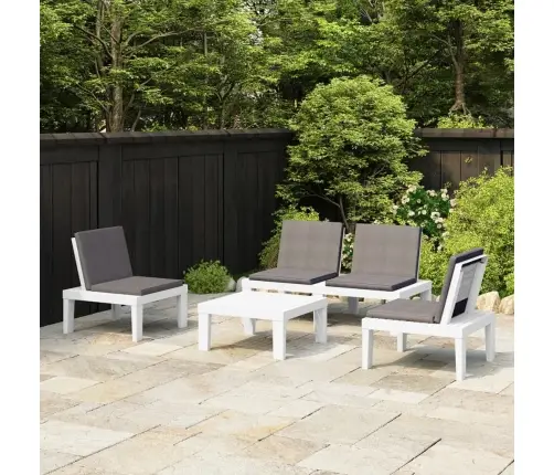 4-Daļīgs Dārza Mēbeļu Komplekts Ar Matračiem, Balta Plastmasa Vidaxl