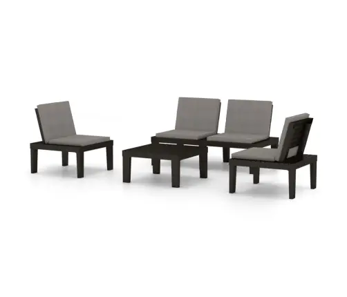 4-Daļīgs Dārza Mēbeļu Komplekts Ar Matračiem, Pelēka Plastmasa Vidaxl