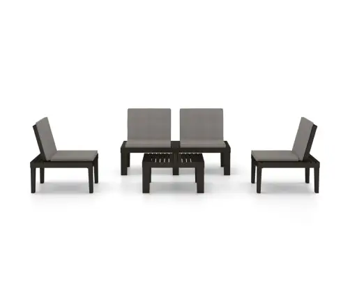 4-Daļīgs Dārza Mēbeļu Komplekts Ar Matračiem, Pelēka Plastmasa Vidaxl