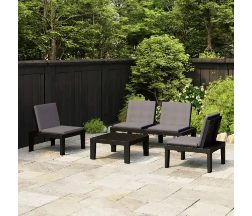 4-Daļīgs Dārza Mēbeļu Komplekts Ar Matračiem, Pelēka Plastmasa Vidaxl