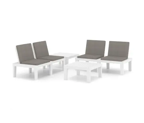 4-Daļīgs Dārza Mēbeļu Komplekts Ar Matračiem, Balta Plastmasa Vidaxl