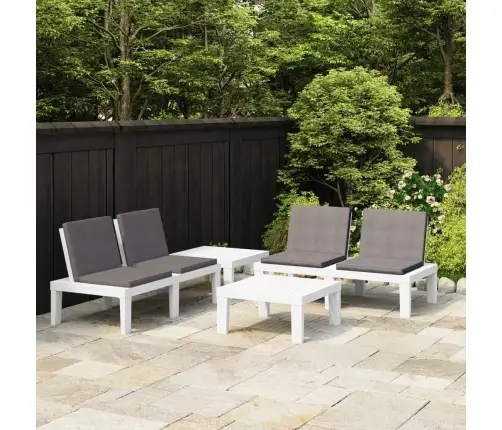 4-Daļīgs Dārza Mēbeļu Komplekts Ar Matračiem, Balta Plastmasa Vidaxl