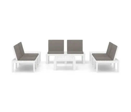 6-Osaline Aiamööbli Komplekt Patjadega, Plast, Valge