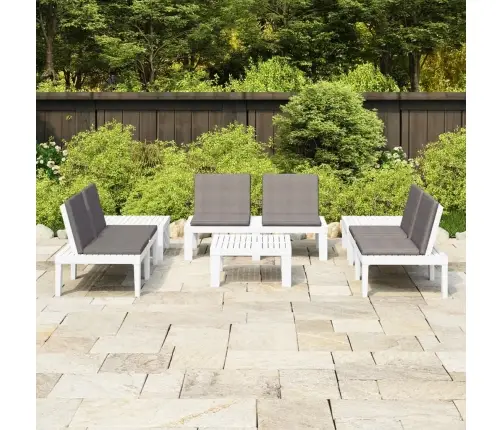 6-Osaline Aiamööbli Komplekt Patjadega, Plast, Valge