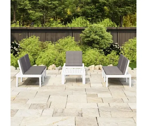 4-Daļīgs Dārza Mēbeļu Komplekts Ar Matračiem, Balta Plastmasa Vidaxl