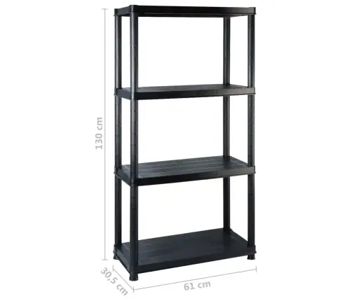 Lentyna Daiktams, 4 Aukštų, Juoda, 122X30,5X130cm Plastikas