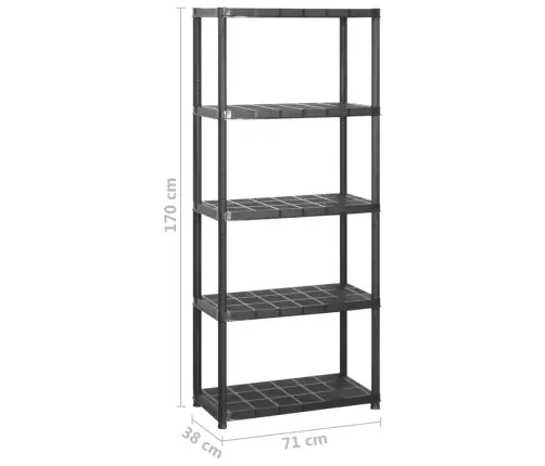 5-Līmeņu Plaukts, Melns, 213X38X170 Cm, Plastmasa Vidaxl