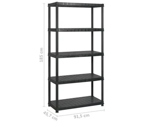 5-Līmeņu Plaukts, Melns, 274,5X45,7X185 Cm, Plastmasa Vidaxl