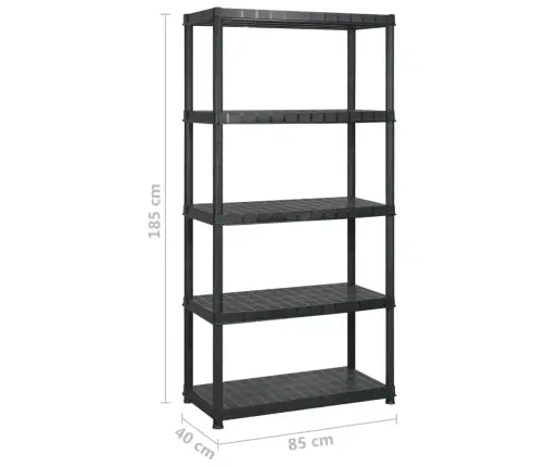 Lentyna Daiktams, 5 Aukštų, Juoda, 340X40X185cm Plastikas