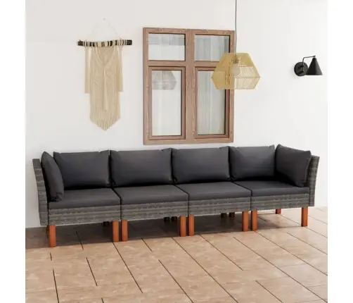 Četrvietīgs Dārza Dīvāns Ar Matračiem, Pelēka Pe Rotangpalma Vidaxl