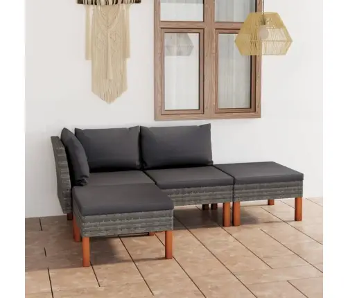 4-Daļīgs Dārza Atpūtas Mēbeļu Komplekts, Pelēka Pe Rotangpalma Vidaxl