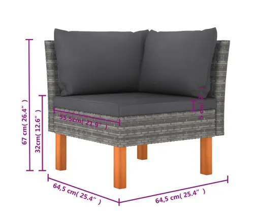 6-Osaline Aiamööblikomplekt Patjadega, Polürotang, Hall