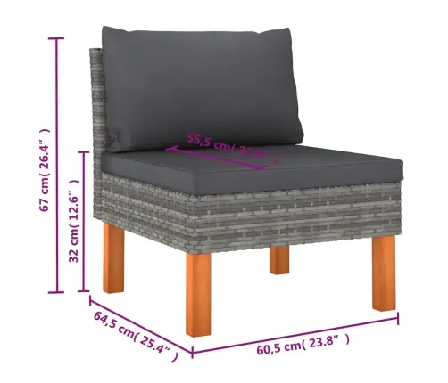 6-Osaline Aiamööblikomplekt Patjadega, Polürotang, Hall