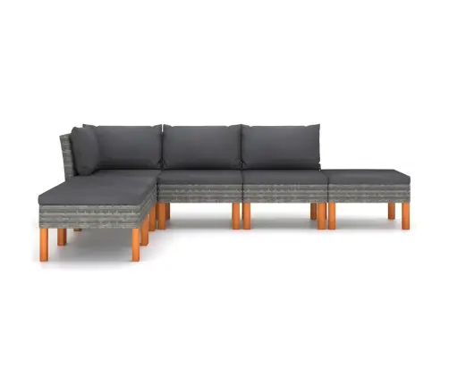 6-Osaline Aiamööblikomplekt Patjadega, Polürotang, Hall