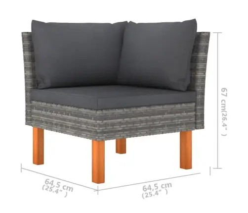 6-Osaline Aiamööblikomplekt Patjadega, Polürotang, Hall