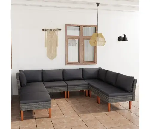 8-Osaline Aiamööblikomplekt Patjadega, Polürotang, Hall