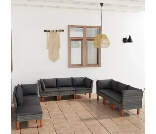 9-Daļīgs Dārza Atpūtas Mēbeļu Komplekts, Matrači, Pelēks Pe Vidaxl