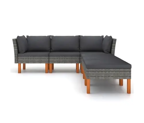 6-Osaline Aiamööblikomplekt Patjadega, Polürotang, Hall