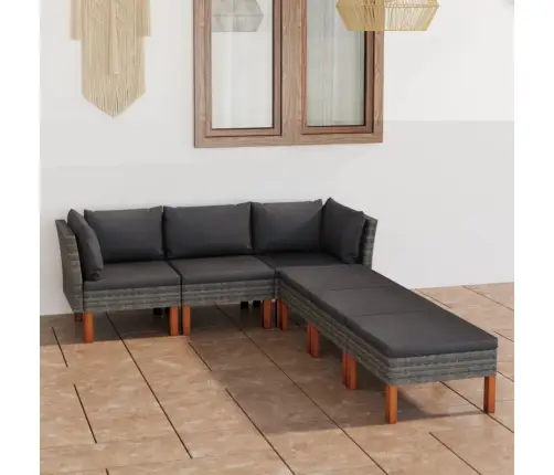 6-Osaline Aiamööblikomplekt Patjadega, Polürotang, Hall