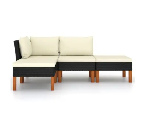 4-Osaline Aiamööblikomplekt Istmepatjadega, Polürotang, Must