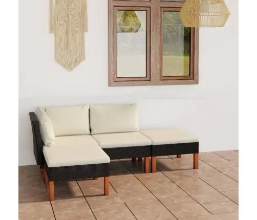 4-Osaline Aiamööblikomplekt Istmepatjadega, Polürotang, Must